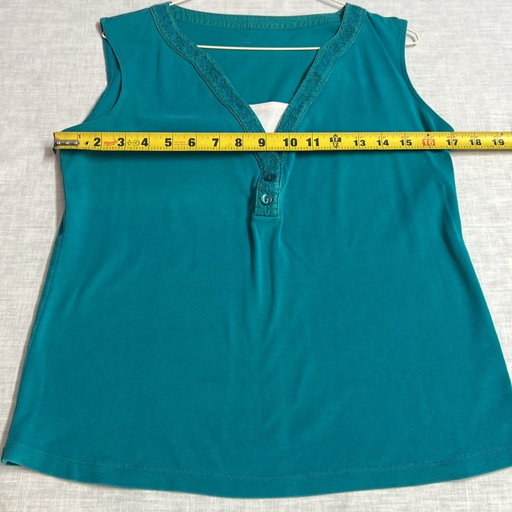 🌞 Teal sleeveless 2 in 1 top layered look white cami underneath women size L - Picture 11 of 16
